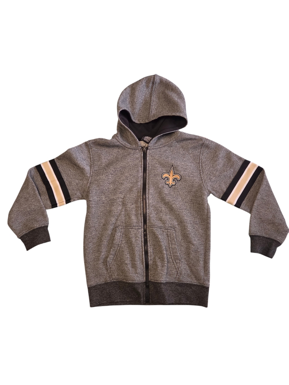 Youth Gray Full-Zip Hoodie with Fleur-de-Lis Accent